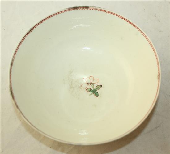 A Worcester Lady and the Loom teapot and a Liverpool bowl, c.1765-75, diameter 16cm